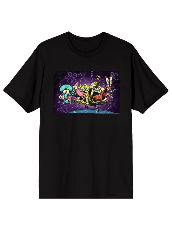 Spongebob Squarepants Scream Faces Sponge Patrick Mr. Crab Squidward Gary on Black Short Sleeve Adult T-Shirt-XL