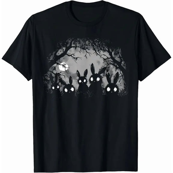 Men's Spooky Gothic Forest Moon Bunny Rabbit Graphic T-Shirt