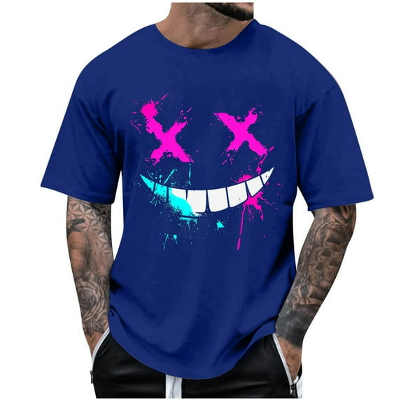 Men's Spooky Smile T Shirts Creepy Halloween Tees Short Sleeve Crewneck Novelty Scary Face Tops