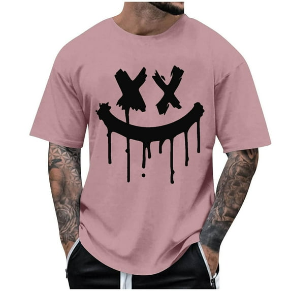 Men's Spooky Smile T Shirts Novelty Halloween Tees Short Sleeve Crewneck Creepy Face Scary Tops for Guys