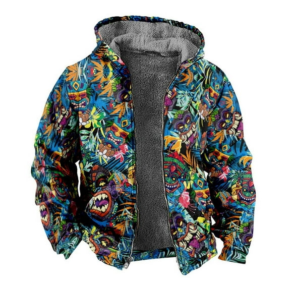 Men's Sport Coats & Blazers Male Zipper Quilted Jacket 3D Printed Fashion Loose Hooded Men Puffer Jacket Blue XXL