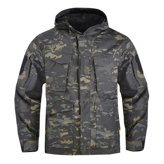 Men's Sport Coats Fashion Casual Camouflage Windproof Warm Rain Jacket Long Sleeve Hooded Casual Outwear
