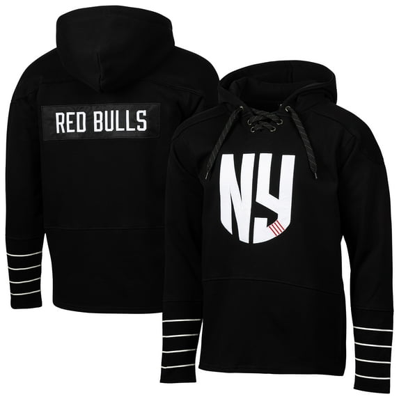 Men's Sport Design Sweden Black New York Red Bulls Hat Trick Hockey Lace-Up Pullover Hoodie