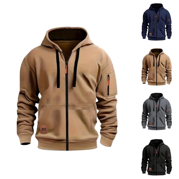 Men's Sport Hoodie with Zipper Pocket Pullover Long Sleeve Crewneck Multi-Pocket Casual Athletic Sweatshirt