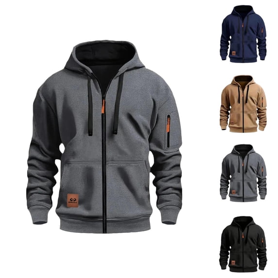 Men's Sport Hoodie with Zipper Pocket Pullover Long Sleeve Crewneck Multi-Pocket Casual Athletic Sweatshirt