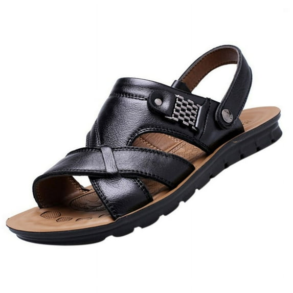 Men's Sport Sandals Closed Toe Outdoor Handmade Leather Sandal Adjustable Summer Fisherman Beach Shoes