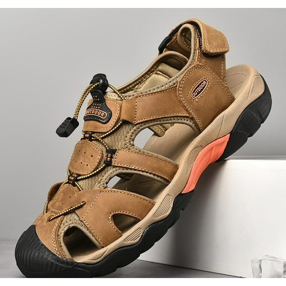 Men's Sport Sandals Outdoor Hiking Leather Closed Toe Sandals Athletic Lightweight Summer Walking Casual Sandals Water Shoes