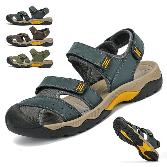 Men's Sport Sandals Outdoor Hiking Sandals Closed Toe Leather Athletic Lightweight Trail Walking Casual Sandals Water Shoes