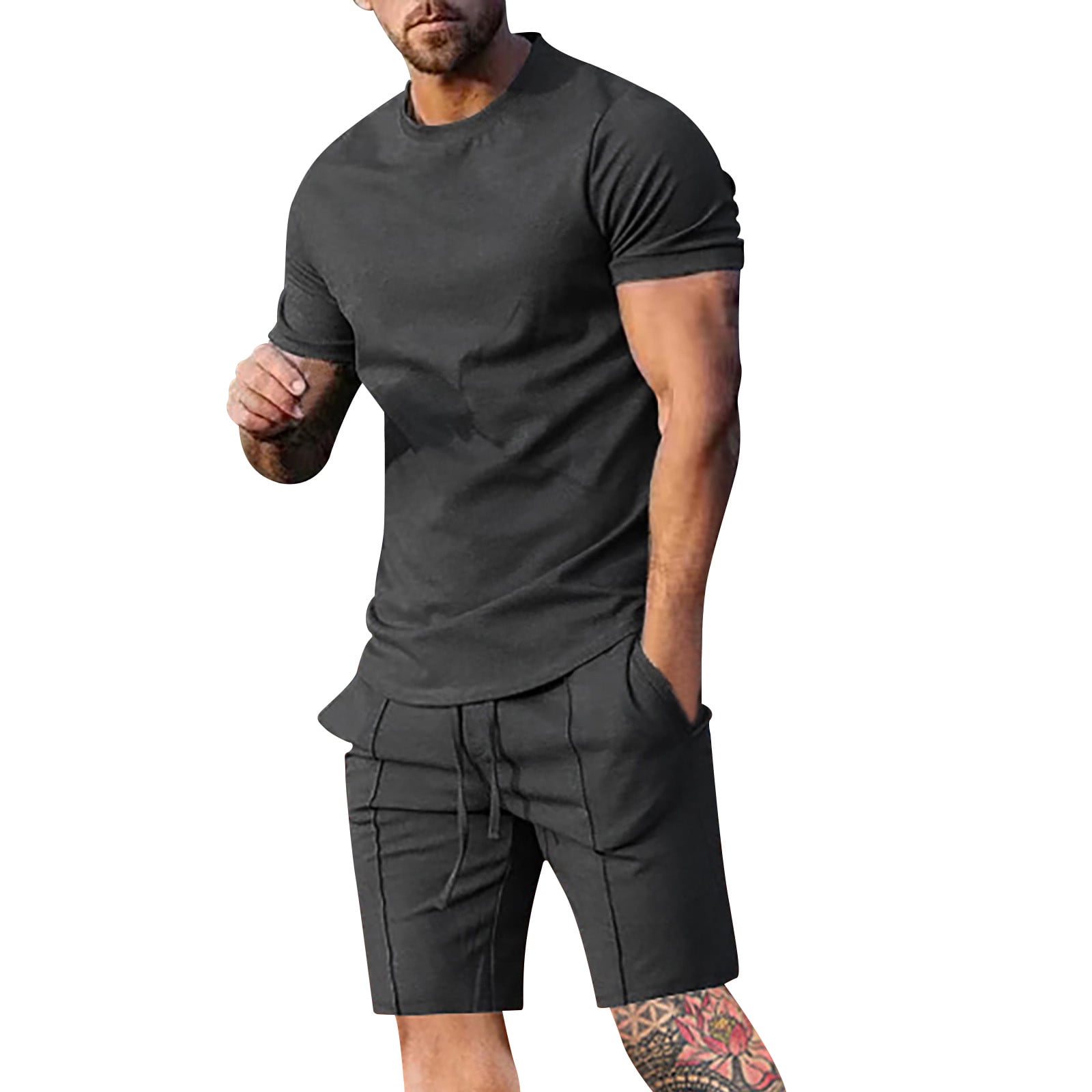 Men's Sport Set Summer Outfit 2 Piece Set Short Sleeve T Shirts And