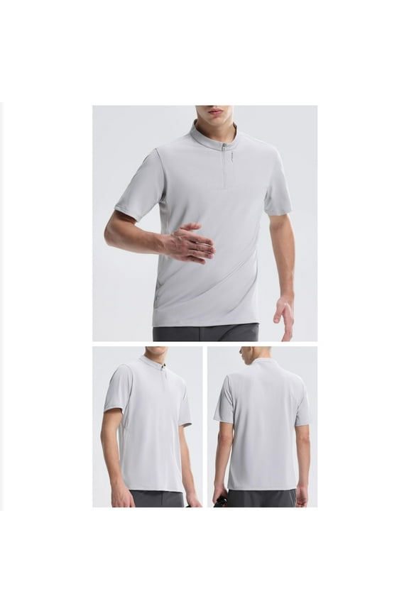 Men's Sport Shirt, Active Short Sleeve Workout Top with Stand Collar and Half Zip, Breathable Fitness Apparel for Training and Casual Wear