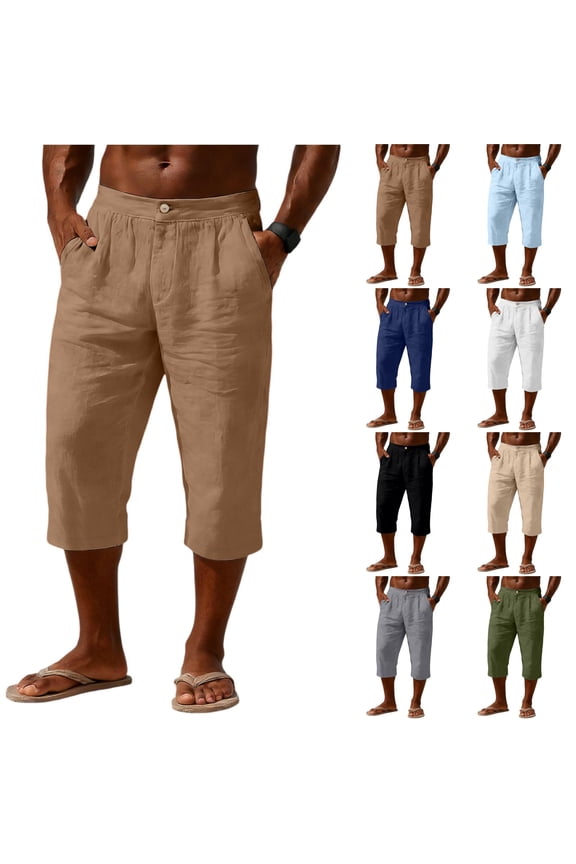 Men's Sports Casual Cropped Straight Leg Capri Pants Beige M