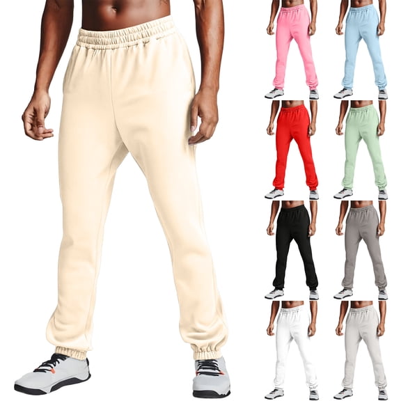 Men's Sports Casual Jogging Trousers, Solid Color Lightweight Hiking Straight Leg Pants for Travel, Adventure and Daily Use,Red,M