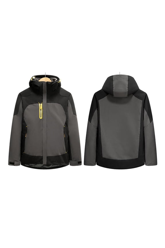 Men's Sports Coats for Winter Casual Windbreaker Jacket Full Zipper Color Blocked Hooded Warm Overcoats for Hiking