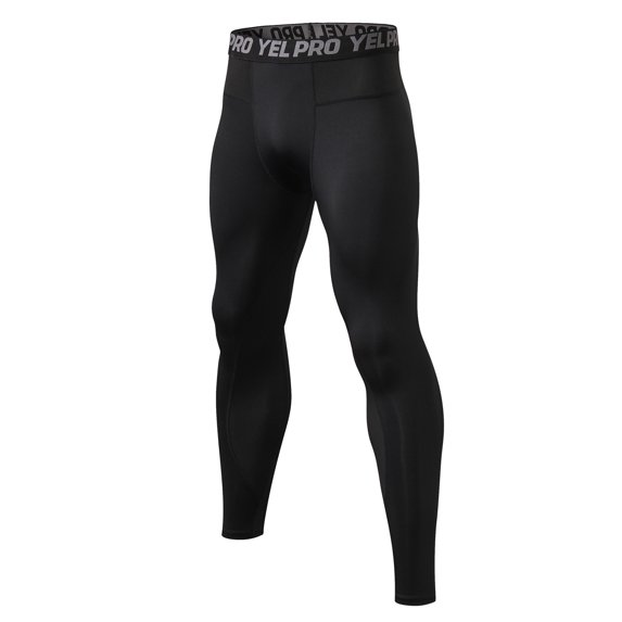 Men's Sports Compression Pants Running Workout Leggings Quick Dry Gym Basketball Athletic Base Layer Bottoms Black