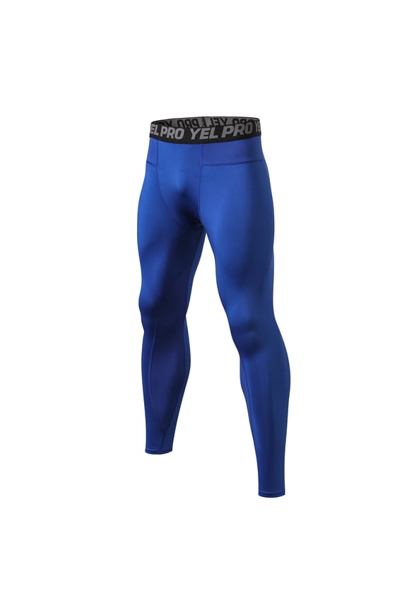 Men's Sports Compression Pants Running Workout Leggings Quick Dry Gym Basketball Athletic Base Layer Bottoms Blue