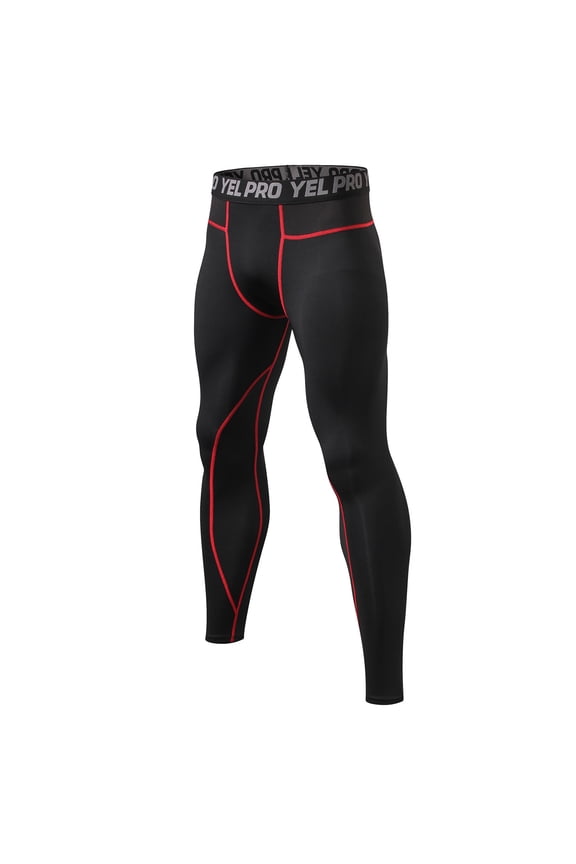 Men's Sports Compression Pants Running Workout Leggings Quick Dry Gym Basketball Athletic Base Layer Bottoms Red