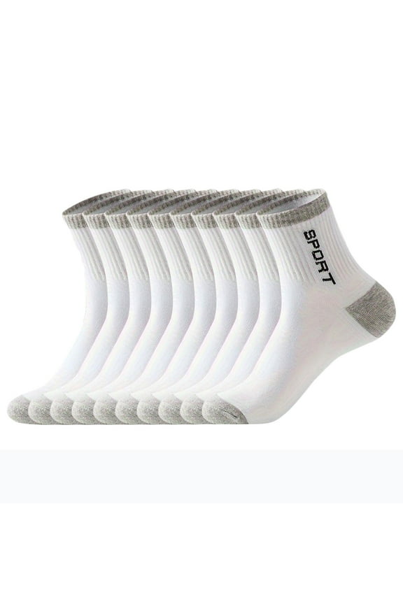 Men's Sports Crew Socks 5 Pairs - Moisture Wicking & Cushioned Cotton Work Sock for Running, Hiking, Athletic