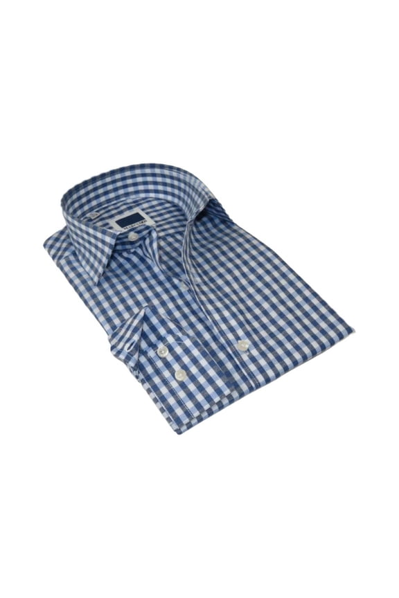 Men's Sports Dress Shirt MARCUZZI Turkey 100% Soft Cotton Marc7 Blue Checker