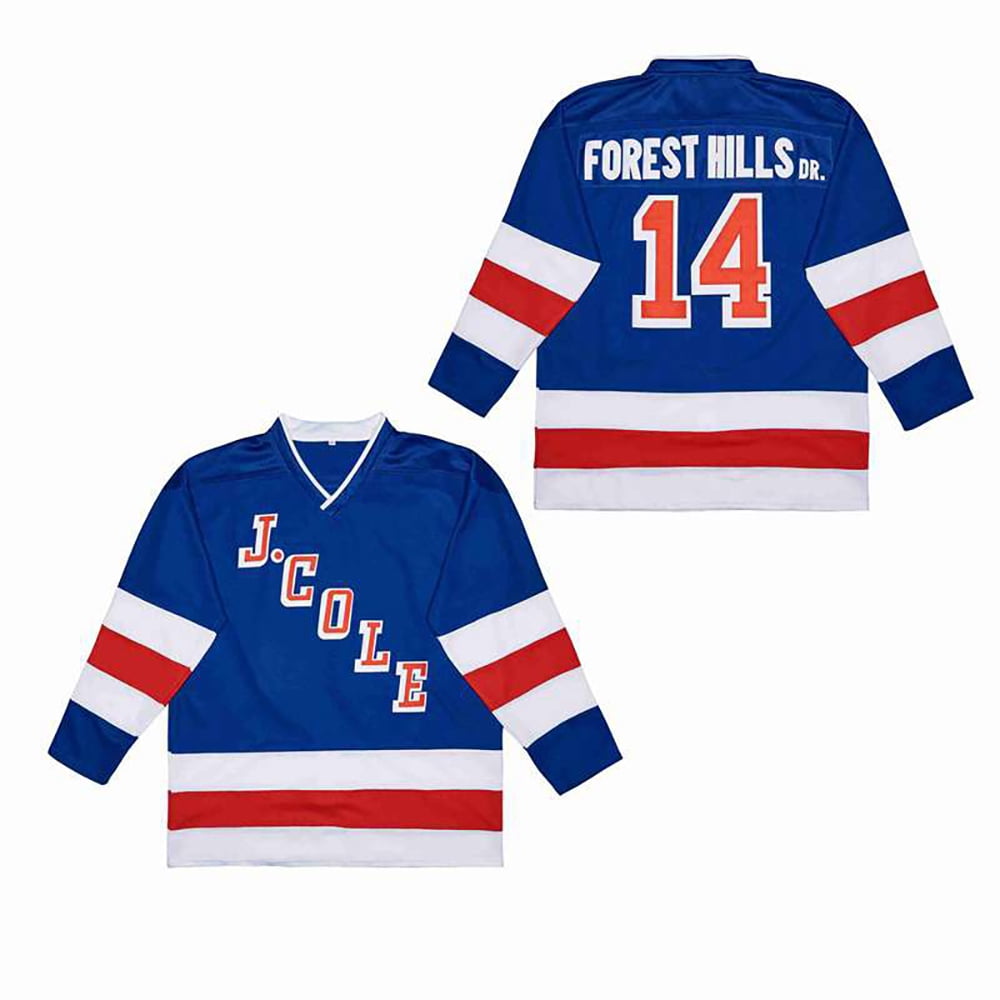 Your Team Men's Sports Fan Clothing Forest Hills Dr. 14 J.Cole Ice Hockey Jersey Blue, Size: Large
