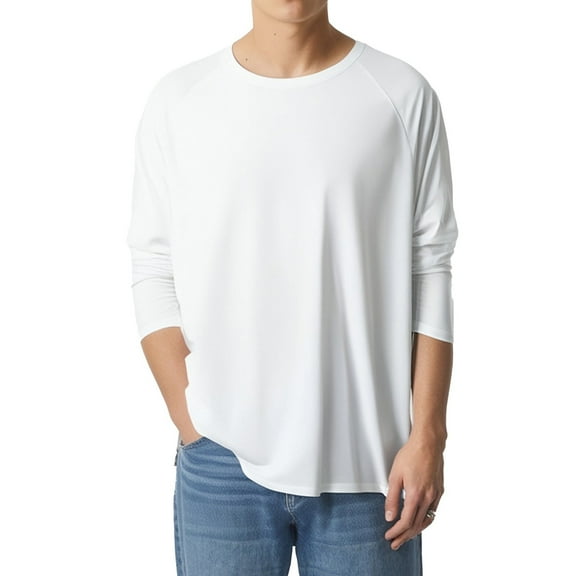 Men's Sports Fitness Long Sleeve T-Shirt Loose Breathable Elastic Round Neck Casual Workout Top Comfortable Athletic Shirt Men's Lightweight Crewneck Tee Tops