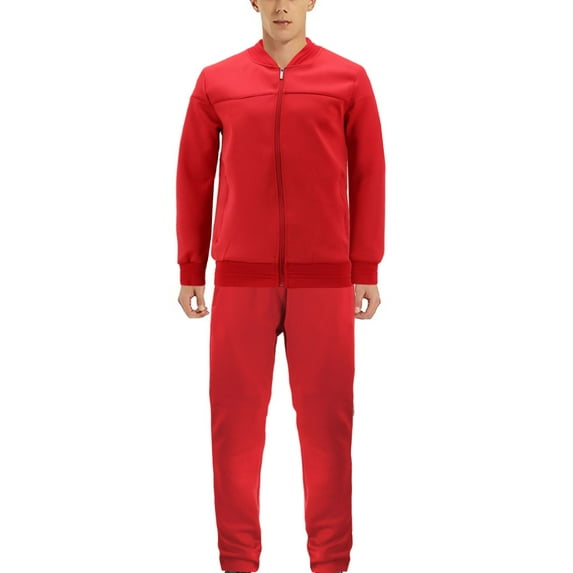 Men's Sports Gym Fitness Work Out Running Jogging 2 Piece Tracksuit Set (Red, XL)