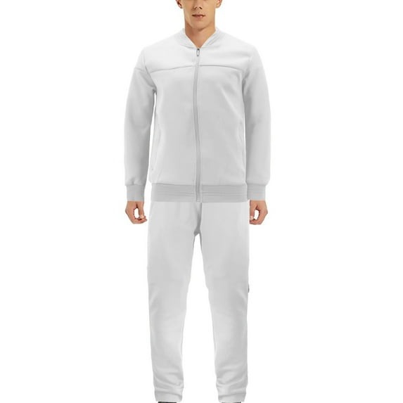 Men's Sports Gym Fitness Work Out Running Jogging 2 Piece Tracksuit Set (White, 2XL)
