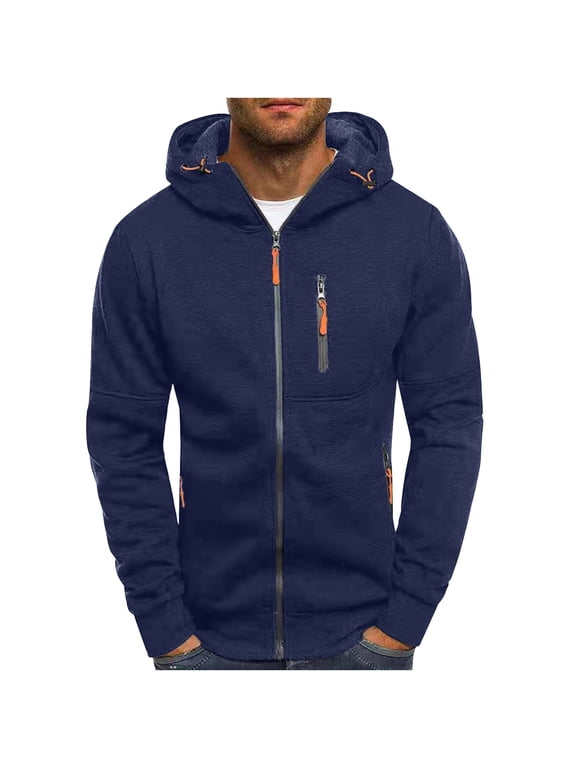 Men's Sports Jackets Zipper Long-Sleeve Hooded Jackets with Pockets Jogging Track and Field Gym Training Hooded Coat