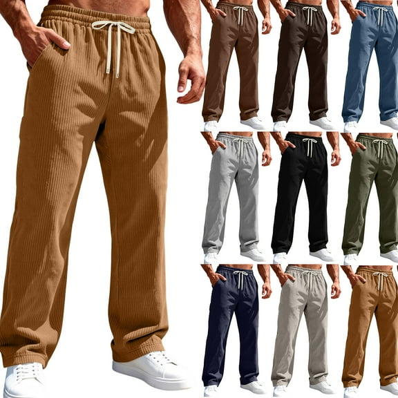 Men's Sports Leisure Corduroy Texture Pants, Winter Warm Trousers for Fall, Christmas Holidays and Retro Style,Gray,L