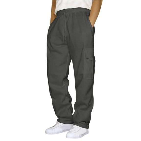 Men's Sports and Leisure Pants, Plush Fleece Sweatpants with Drawstring and Multiple Pockets, Loose Fit Workwear Trousers for Winter, Casual and Outdoor,Dark Gray,S