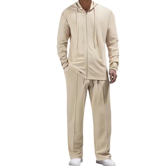 Men's Sports Leisure waffle Hooded Hood Coat Trousers Sets Men's Tracksuit zipper Hoodies+Pants 2Pcs Sets Suit Sportswear Trend Fashion Hip Hop Men Clothing