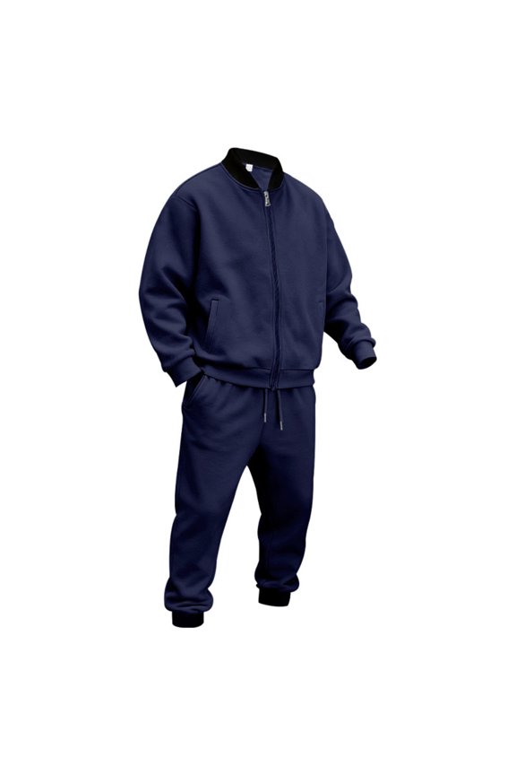 Men's Sports Loose Casual Zipper Baseball Suit with Casual Pants Set, Comfortable Fit for Baseball Training and Everyday Athletic Wear,Navy,L