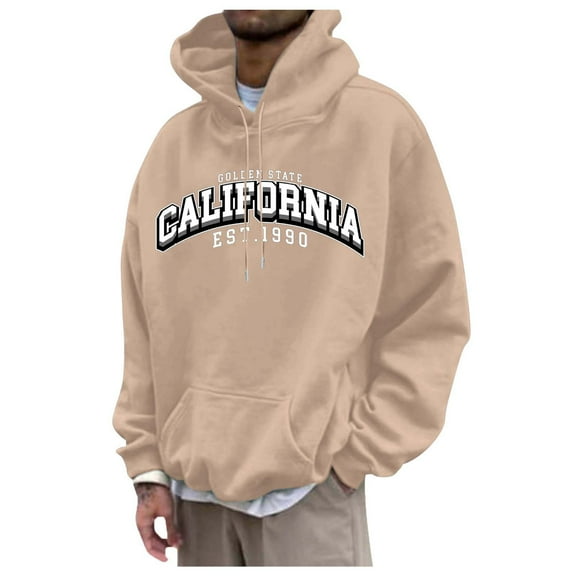 Men's Sports Plus Size Chest Letter Printed Hooded Long Sleeved Hooded Top