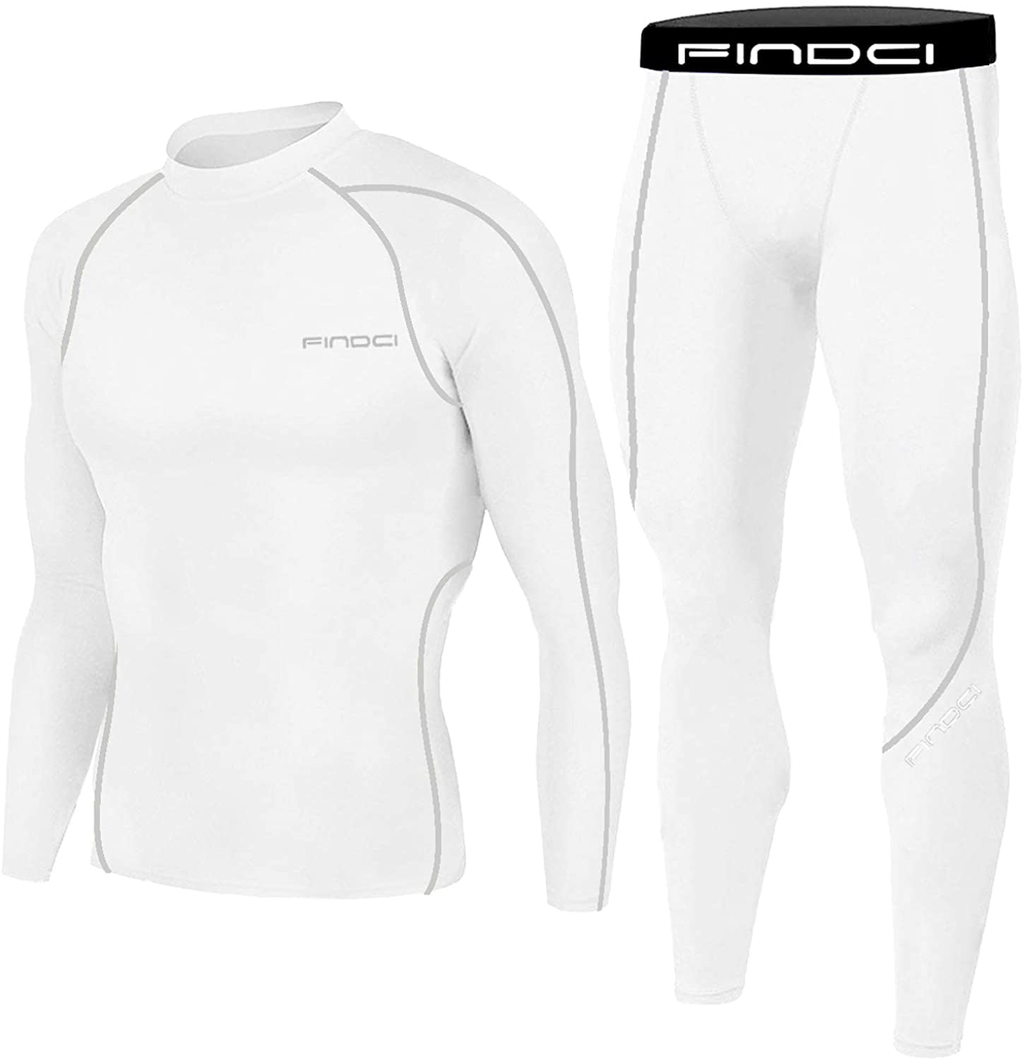 Men's 2-Piece Compression Workout Set - Long Sleeve Shirt & Pants, Quick-Dry, Moisture-Wicking, White Large - View #10