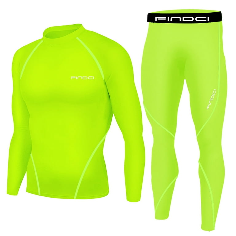 Men s Sports Running Set Compression Shirt and Pants Skin Tight Long Sleeves Quick Dry Fitness Tracksuit Gym Biker Yoga Suits Green L