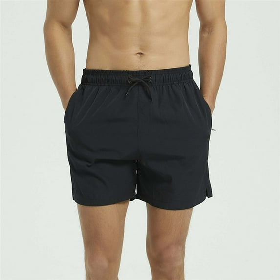 Men's Sports Running Shorts 7" Lightweight Quick Dry Gym Workout Shorts Solid Color Casual Beach Pants with Zipper Pockets