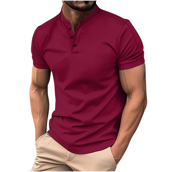 Men's Sports Short Sleeve Shirt Golf Solid Color Button Slim Fit Summer Tops