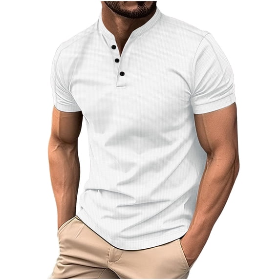 Men's Sports Short Sleeve Shirt Golf Solid Color Button Slim Fit Summer Tops