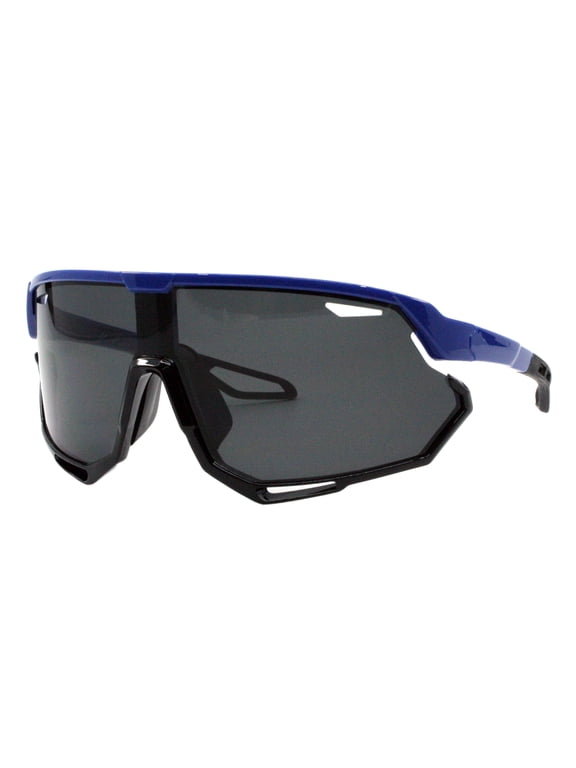 Men's Sports Sunglasses Wrap Around Shield Oversized Shades UV400 Blue Black