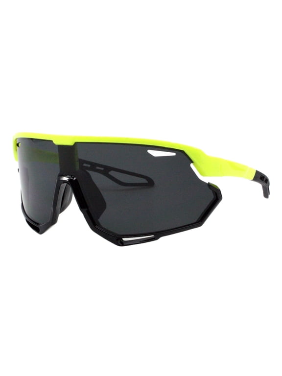 Men's Sports Sunglasses Wrap Around Shield Oversized Shades UV400 Yellow Black