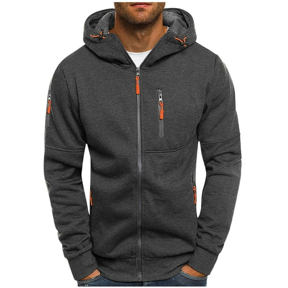 Men's Sports Sweatshirts Full Zip Casual Loose Daily Cardigan Sweatshirt Solid Color Athletic Work Running Hoodies Dark Gray XL