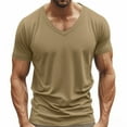 thumbnail image 1 of Men’s Sports T-Shirt Breathable V-Neck Short Sleeve Comfy Basic Tee Summer Lightweight Loose Tops ,Khaki,3XL, 1 of 9