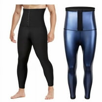 Men's Sports Tights Sweat Inducing Abdomen Waist Shaping Pants - PU Material, Straight Fit, Fitness/Yoga - Sauna Suit Effect