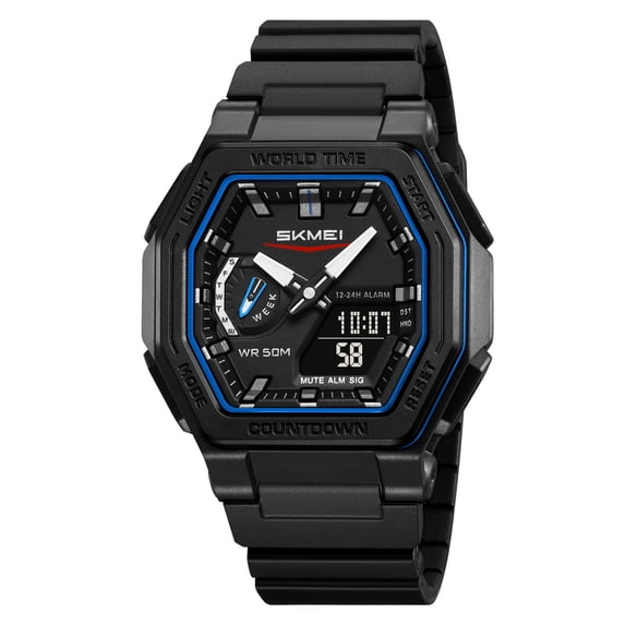 Men's Sports Watch Analog-Digital, 50M Waterproof with Luminous Display, Multi-Function World Time & Stopwatch for Hiking, Camping, Running & Swimming