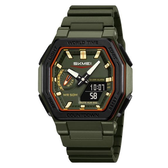 Men's Sports Watch Analog-Digital, 50M Waterproof with Luminous Display, Multi-Function World Time & Stopwatch for Hiking, Camping, Running & Swimming