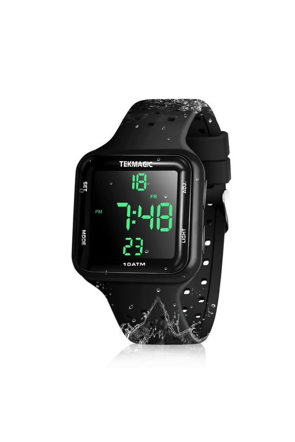 Men's Sports Watch Silicone Band 10 ATM Waterproof for Swimming and Diving with Alarm Clock, Stopwatch, Timer, Dual Time Zone, Calendar, Backlight, 12 or 24 Hours Format