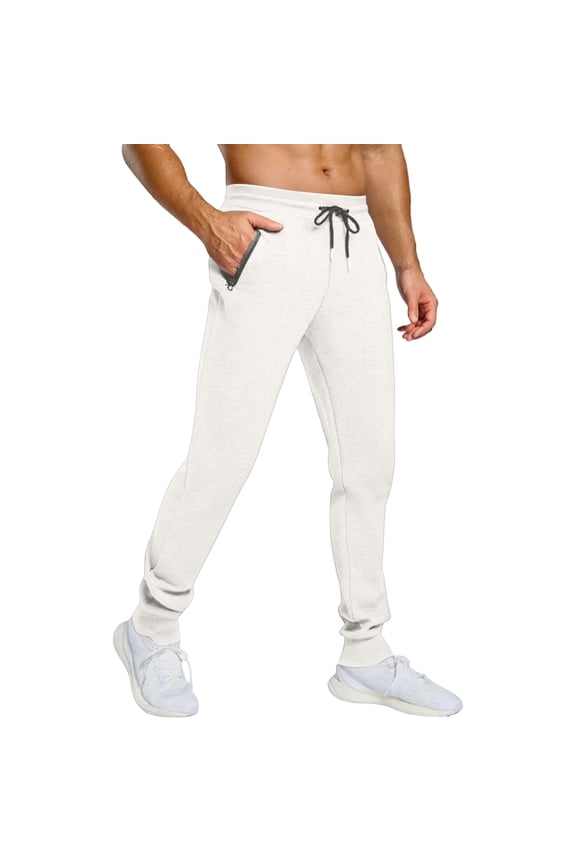 Men's Sports and Leisure Fleece Sanitary Pants with Brushed Interior - Comfortable for Active Wear and Everyday Use with Warmth and Softness,White,M
