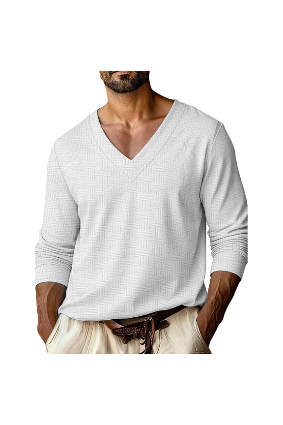 Men's Sporty Long Sleeve, V-Neck Compression Fit with Reflective Details, Perfect for Night Runs, Cycling & Fitness White M