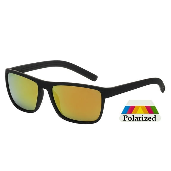 Men's Sporty Polarized Sunglasses - Black Frame / Orange Mirror Lens