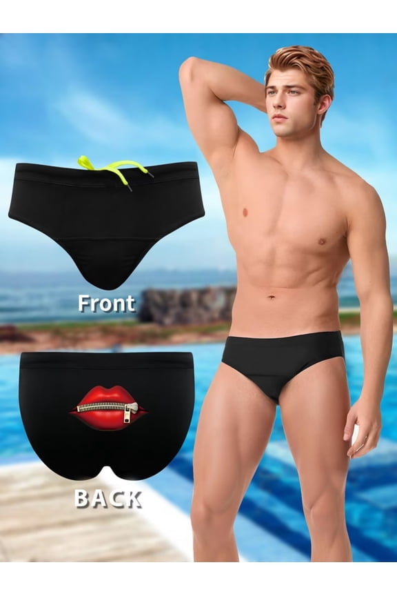 Men's Sporty Printed Swim Briefs - Elastic Quick Dry Swimming Essential