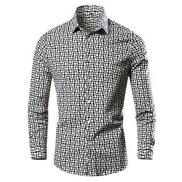 Men's Spotted Polka Dots Print Long Sleeve Shirts Casual Turn-down Collar Button Slim Fit Tops for Men Summer Beach Funky Shirt